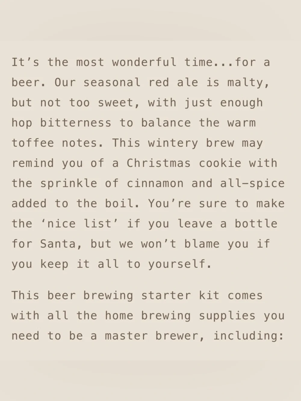 Craft Beer Kit Holiday Ale - Brown & Yellow Rustic Packaging- NWT!